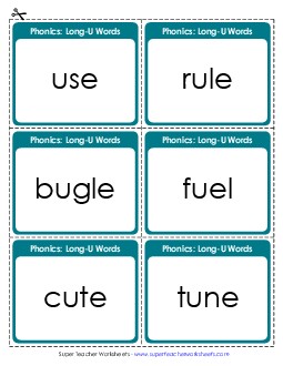 Flashcards (Long U) Phonics Long Short U Worksheet