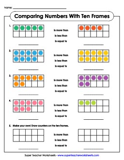 Comparing Numbers with Ten Frames Place Value Worksheet