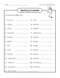 Word Scramble (E-25) Spelling E Worksheet