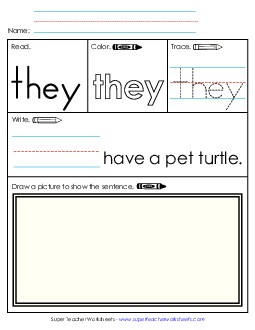 Worksheet 3: They Sight Words Individual Worksheet