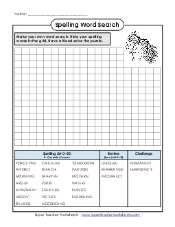 Make-a-Search (D-20) Spelling D Worksheet