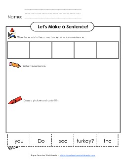 Build-a-Sentence: Turkey Free Thanksgiving Worksheet