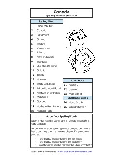 Spelling Word List (D-Canada Words)  Spelling D Worksheet