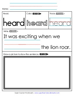 Worksheet 3: Heard Sight Words Individual Worksheet