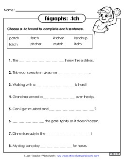 -tch Sentences Phonics Trigraphs Worksheet