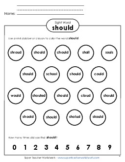 Dab or Color: Should Free Sight Words Individual Worksheet