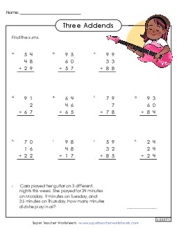 Addition with 3 Addends Free Worksheet