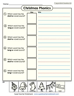 Christmas Phonics Vowel Sounds Free Worksheet