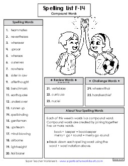 Spelling Word List (F-14) Spelling F Worksheet