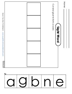 Large Cut-and-Glue: Began Sight Words Individual Worksheet