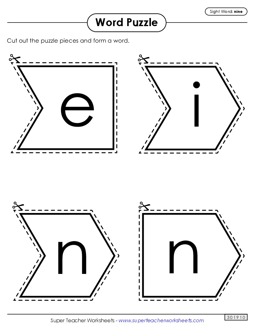 Word Puzzle: Nine Sight Words Individual Worksheet