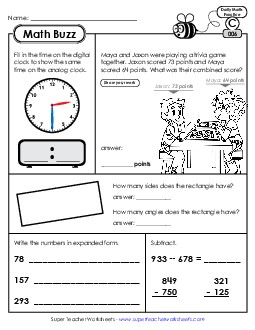 Math Buzz: Week 2 Worksheets 6 through 10 Daily Math Review Worksheet