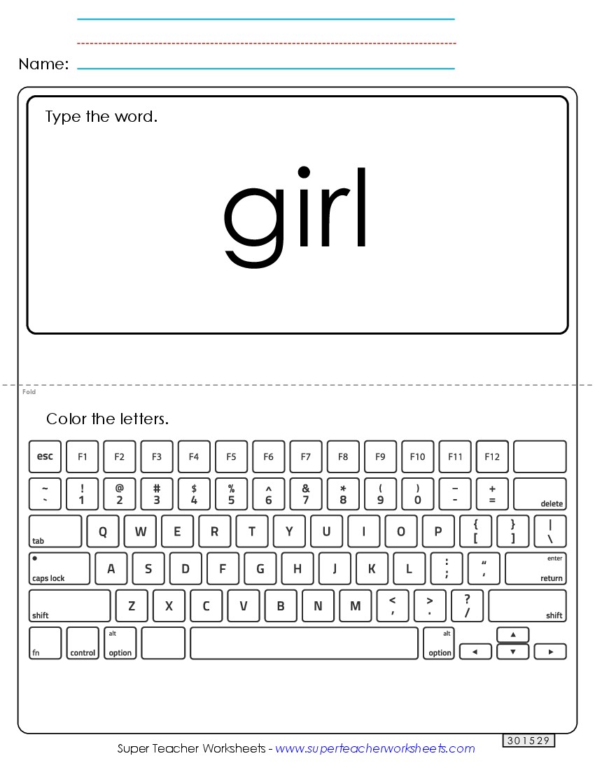 Type the Word: Girl Sight Words Individual Worksheet