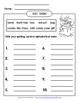 ABC Order: Write Full List (B-Christmas)  Spelling B Worksheet