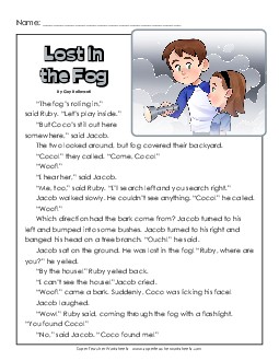 Lost in the Fog 2nd Grade Reading Comprehension Worksheet