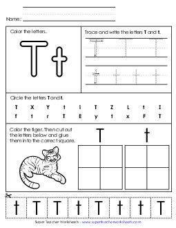 Letter T - Mixed Skills (Basic) Alphabet Worksheet