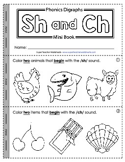 Mini-Book: Words with Ch and Sh Phonics Digraphs Worksheet