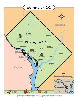 Map of Washington, D.C. (Full Color) State Maps Worksheet