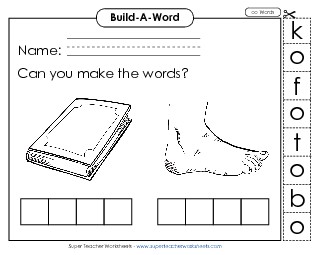 Build Words: Foot and Book Free Phonics Oo Worksheet