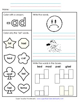 Worksheet 1 (-ad Words) Word Families Worksheet