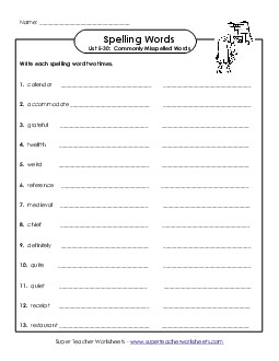 Write Twice (E-30) Spelling E Worksheet