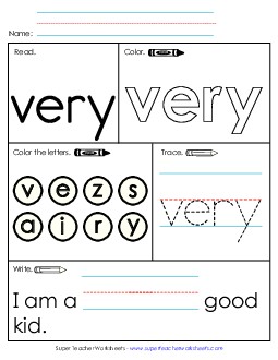 Worksheet 1: Very Sight Words Individual Worksheet