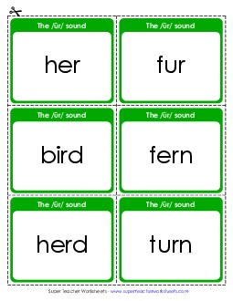 Flash Cards:  /ûr/ Spelled <i>er</i>, <i>ir</i>, and <i>ur</i> Phonics R Controlled Vowels Worksheet