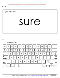 Type the Word: Sure Sight Words Individual Worksheet