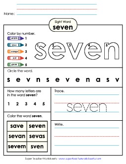 Worksheet 4: Seven Sight Words Individual Worksheet