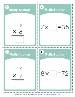 Multiplication: Basic (0-10) Missing Factors Worksheet