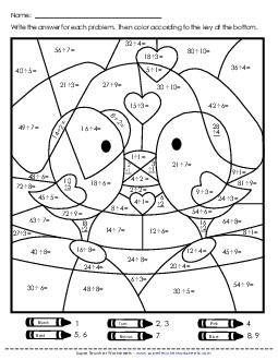 Division Mystery Picture: Valentine\'s Day Worksheet