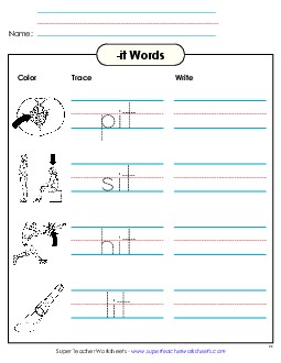 Trace and Write (-it) Word Families Worksheet