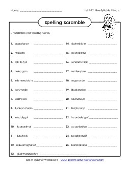 Unscramble (E-22) Spelling E Worksheet