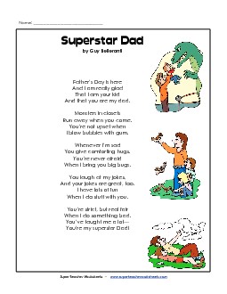 Super Star Dad (Father\'s Day) Poems Worksheet