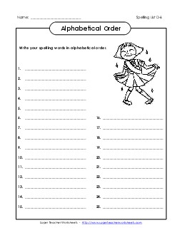 ABC Order: Write List (D-6) Spelling D Worksheet