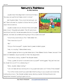 Nature's Rainbow (Fiction) 3rd Grade Reading Comprehension Worksheet