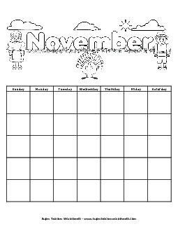 November Calendar (Thanksgiving) Calendars Worksheet