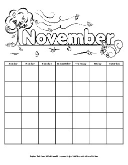 November Calendar (Squirrel) Calendars Worksheet