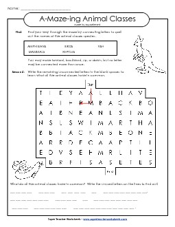 A-Maze-ing Puzzle: Vertebrates A Maze Ing Worksheet