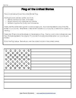 American Flag (Read & Color) Free Patriotic Symbols Worksheet