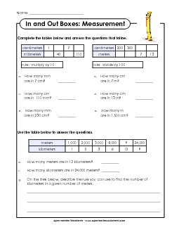 In & Out Boxes  - Linear Measurement (Metric) In Out Worksheet