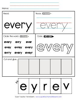 Worksheet 2: Every Sight Words Individual Worksheet