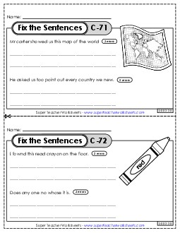 Fix the Sentences C-71 through C-75 Worksheet