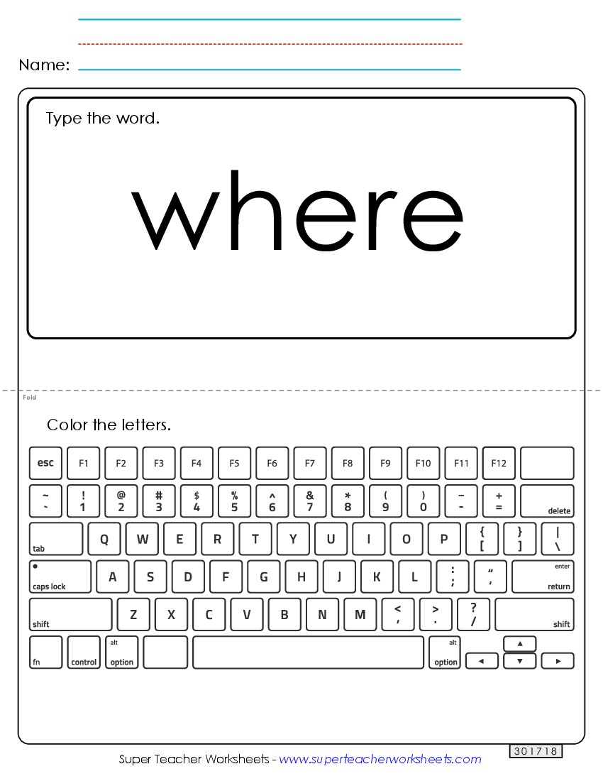 Type the Word: Where Sight Words Individual Worksheet