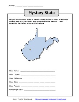 Mystery State: West Virginia States Worksheet