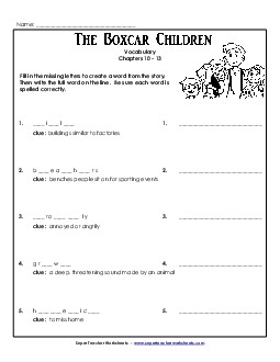 Vocabulary for Chapters 10-13 Book The Boxcar Children Worksheet