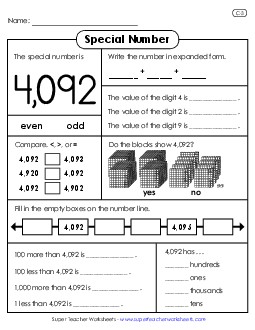 Special Number: 4,092 Worksheet