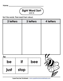 Sight Word Sort (Unit 15) Sight Words Worksheet