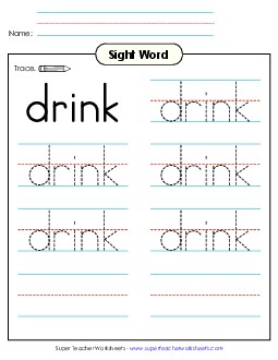 Trace the Word: Drink Sight Words Individual Worksheet