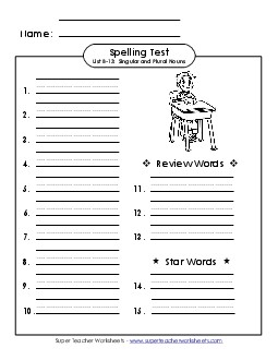 Spelling Test (B-13) Spelling B Worksheet